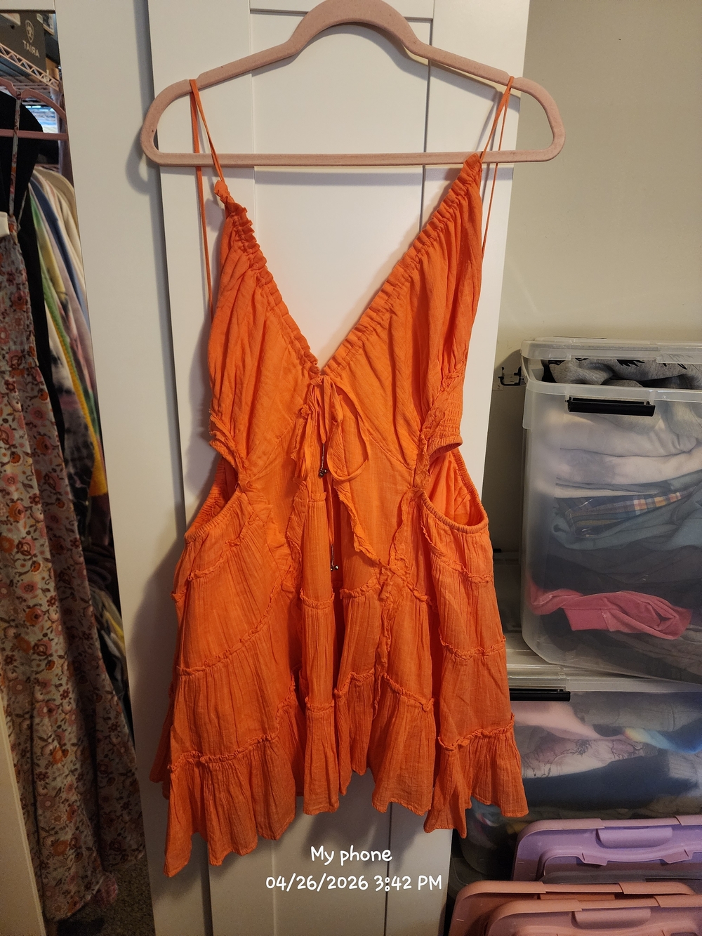 Free People Orange Tiered Mini Dress